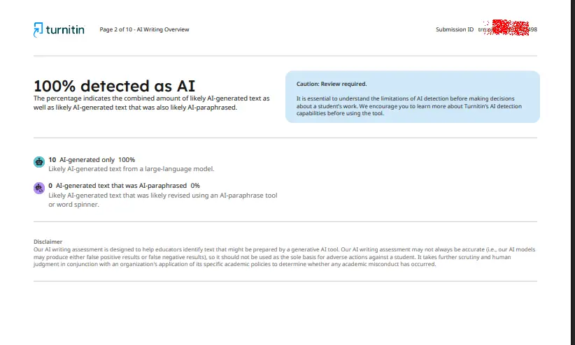 Rapporto IA di Turnitin 100% - Segnalato come IA